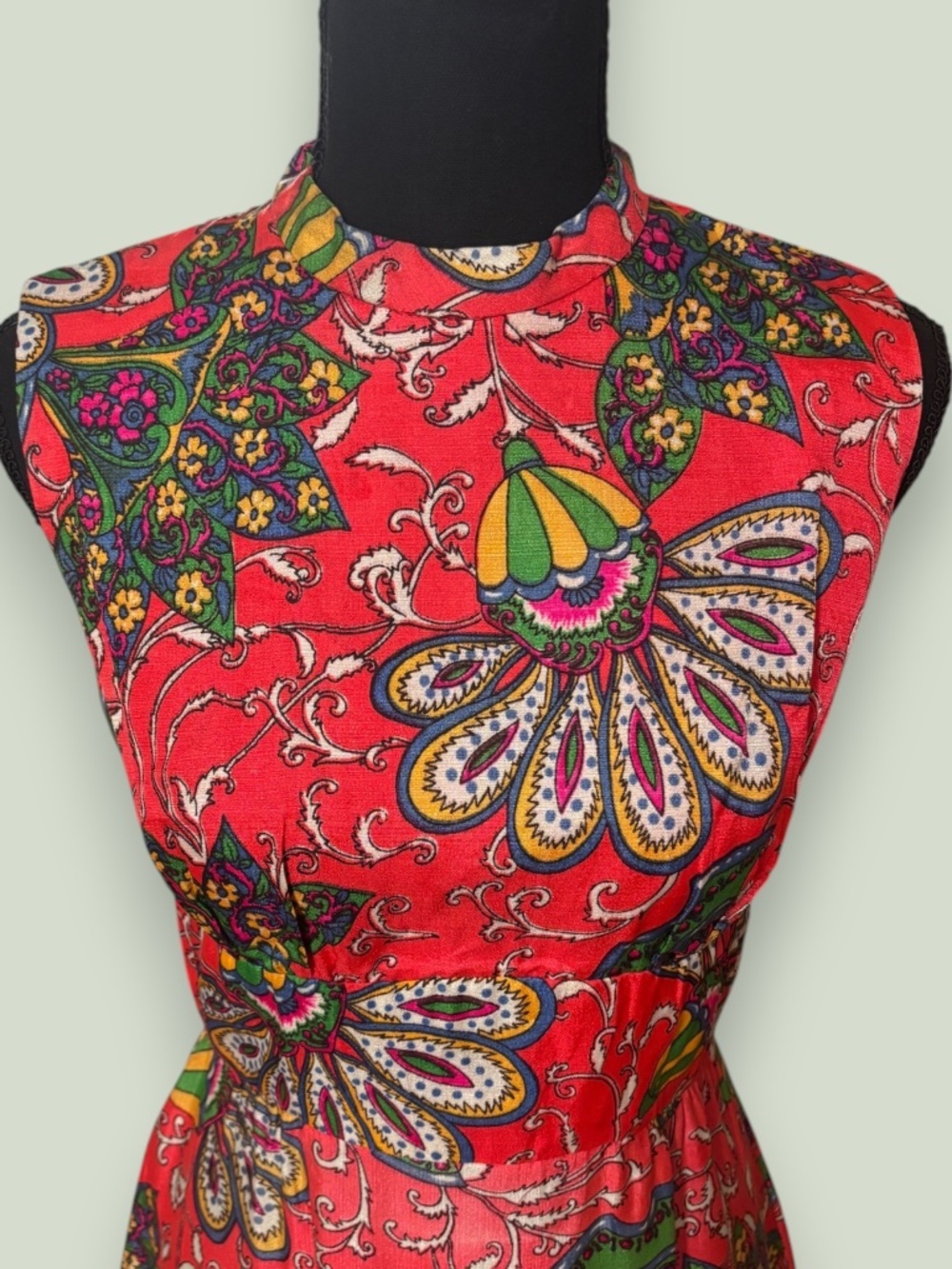 1950 Red Floral Vintage Midi S/L Dress